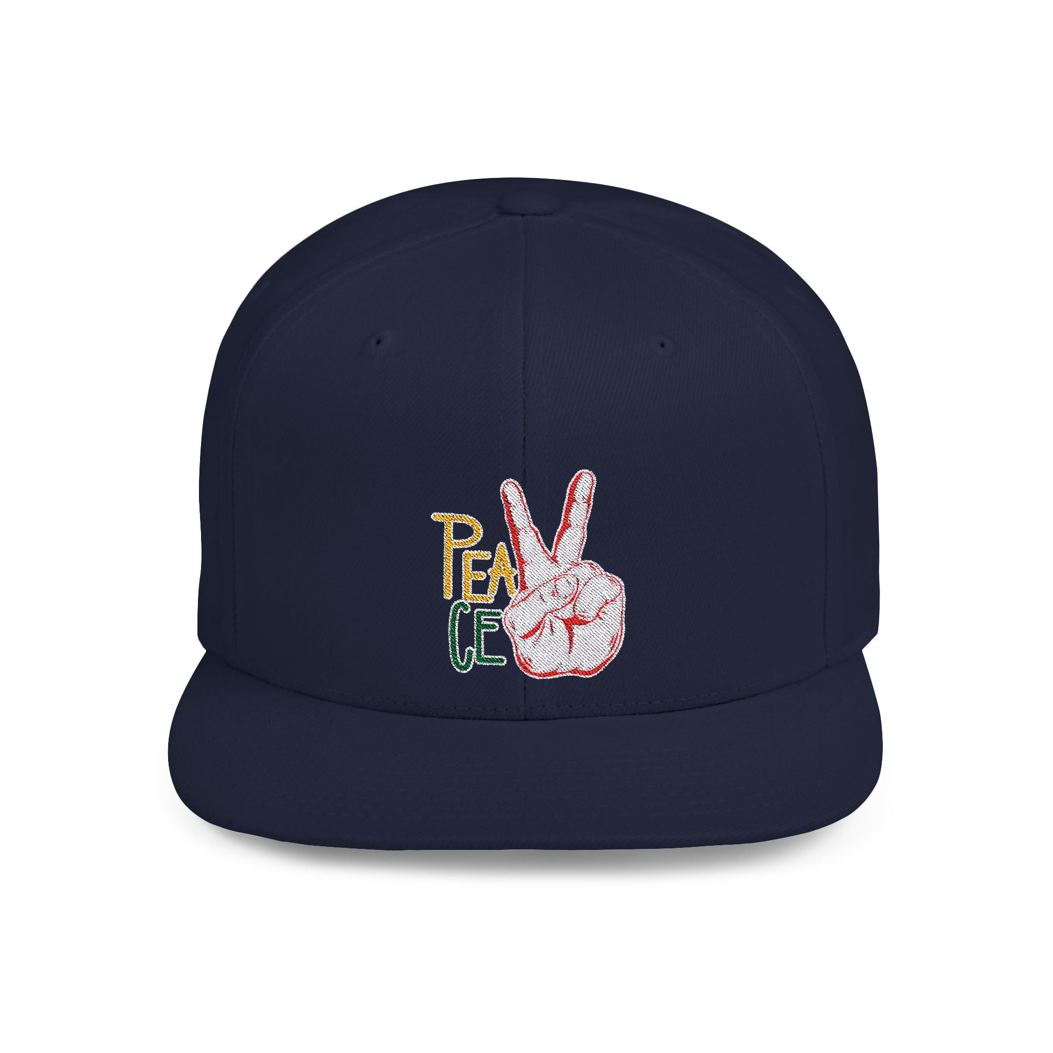 Embroidered Peace Sign on Flat Bill Snapback