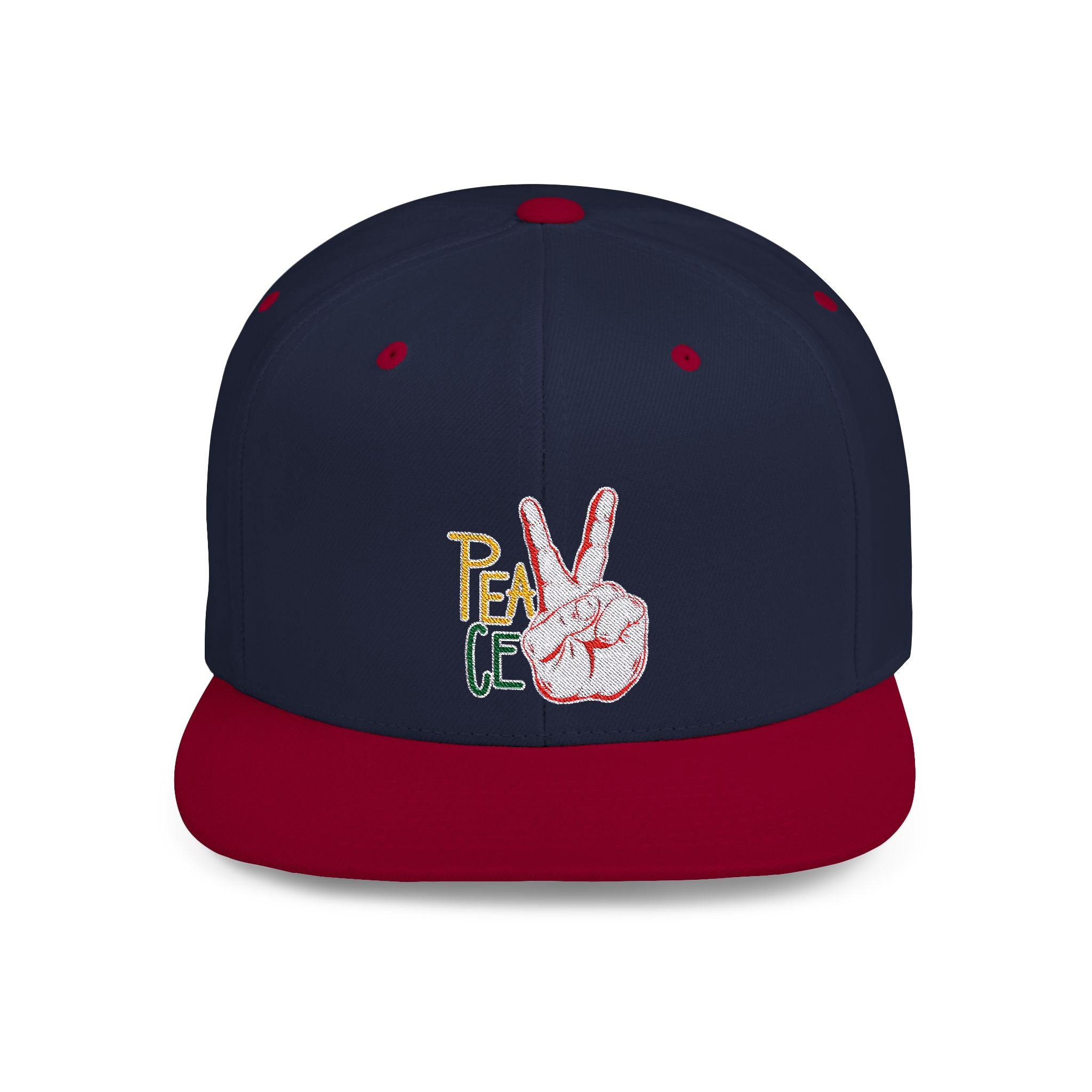 Embroidered Peace Sign on Flat Bill Snapback