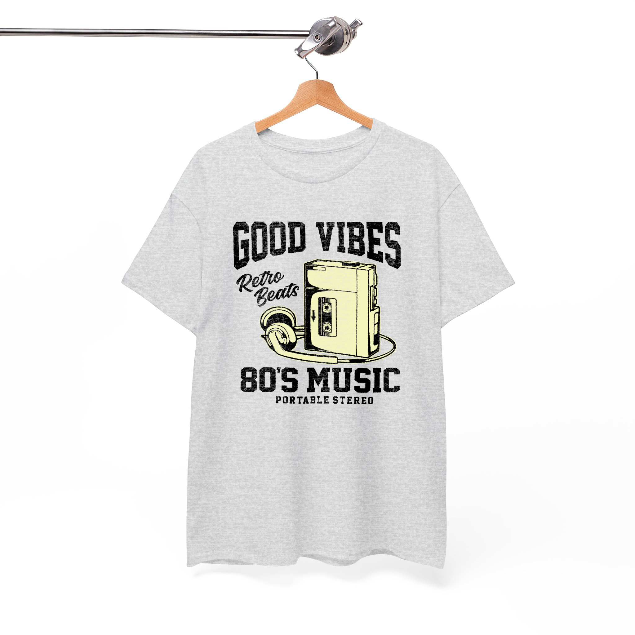 Good Vibes Retro Beats Vintage Cassette Player Design, 80s 90s Throwback Graphic Tee