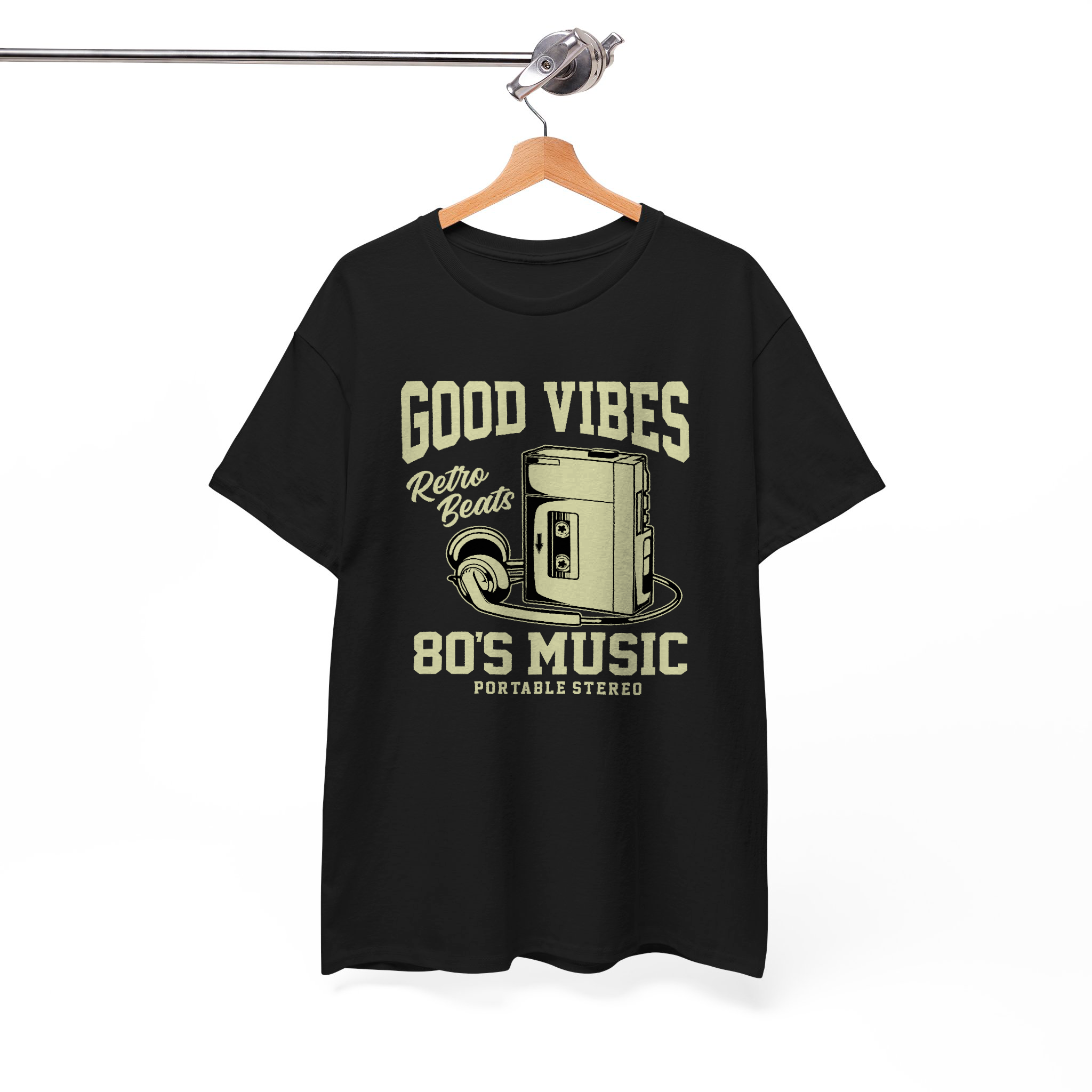 Good Vibes Retro Beats Vintage Cassette Player Design, 80s 90s Throwback Graphic Tee