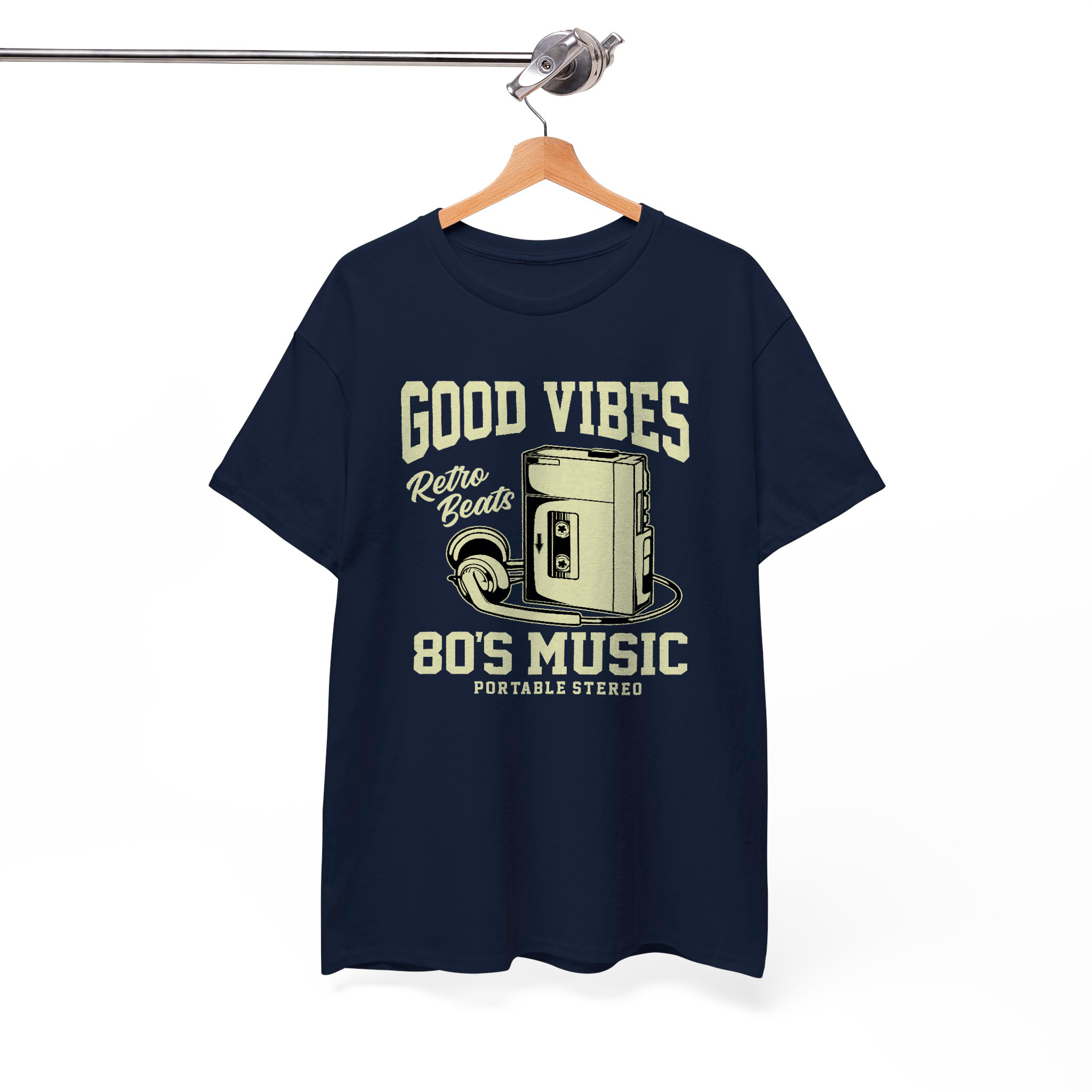 Good Vibes Retro Beats Vintage Cassette Player Design, 80s 90s Throwback Graphic Tee