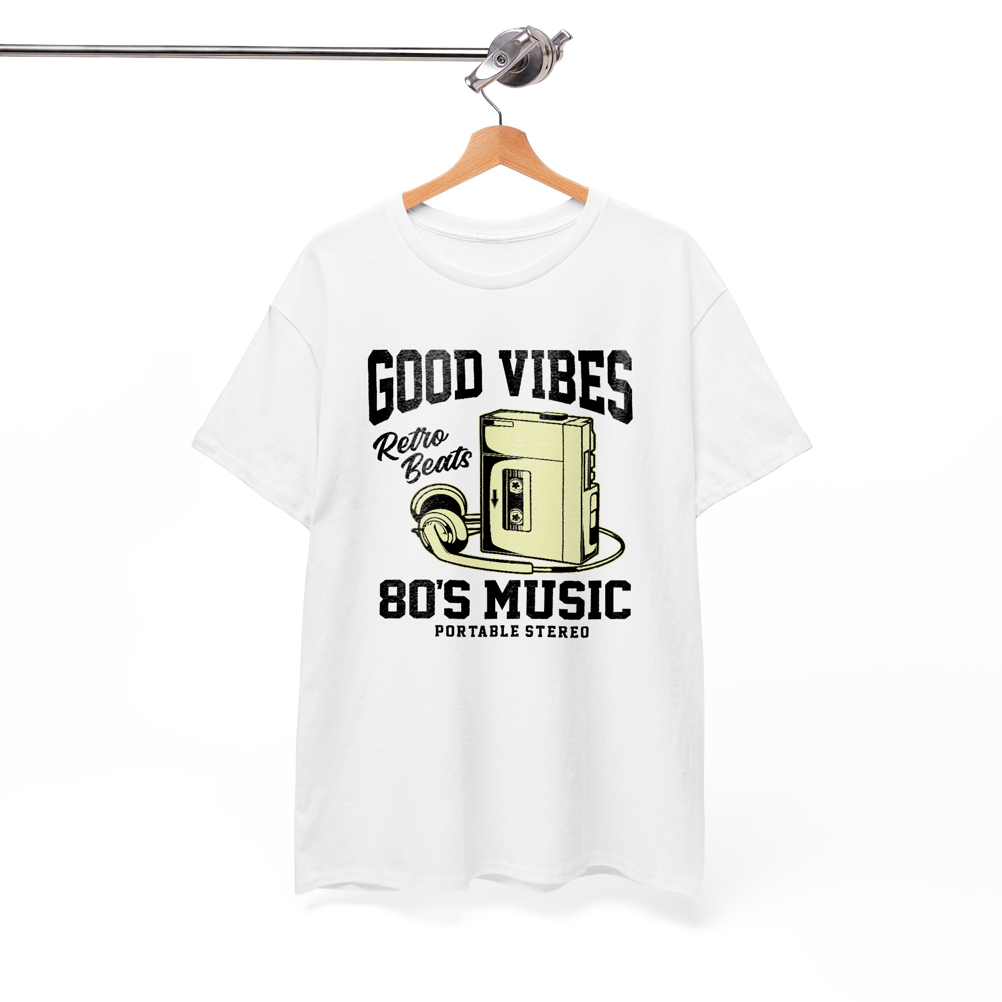 Good Vibes Retro Beats Vintage Cassette Player Design, 80s 90s Throwback Graphic Tee