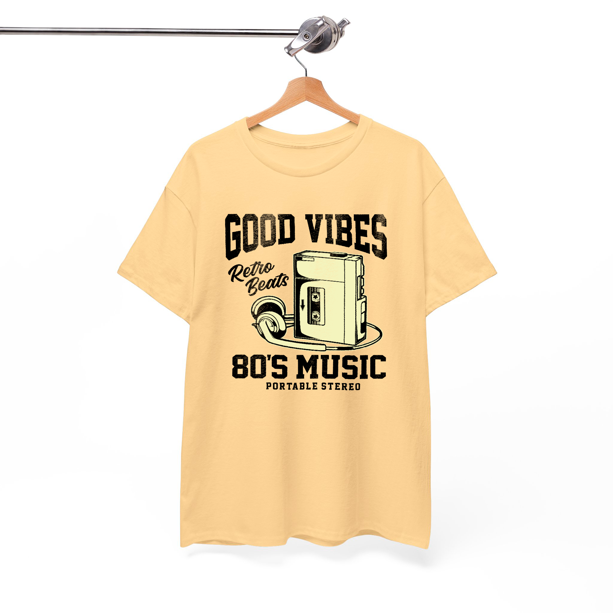 Good Vibes Retro Beats Vintage Cassette Player Design, 80s 90s Throwback Graphic Tee