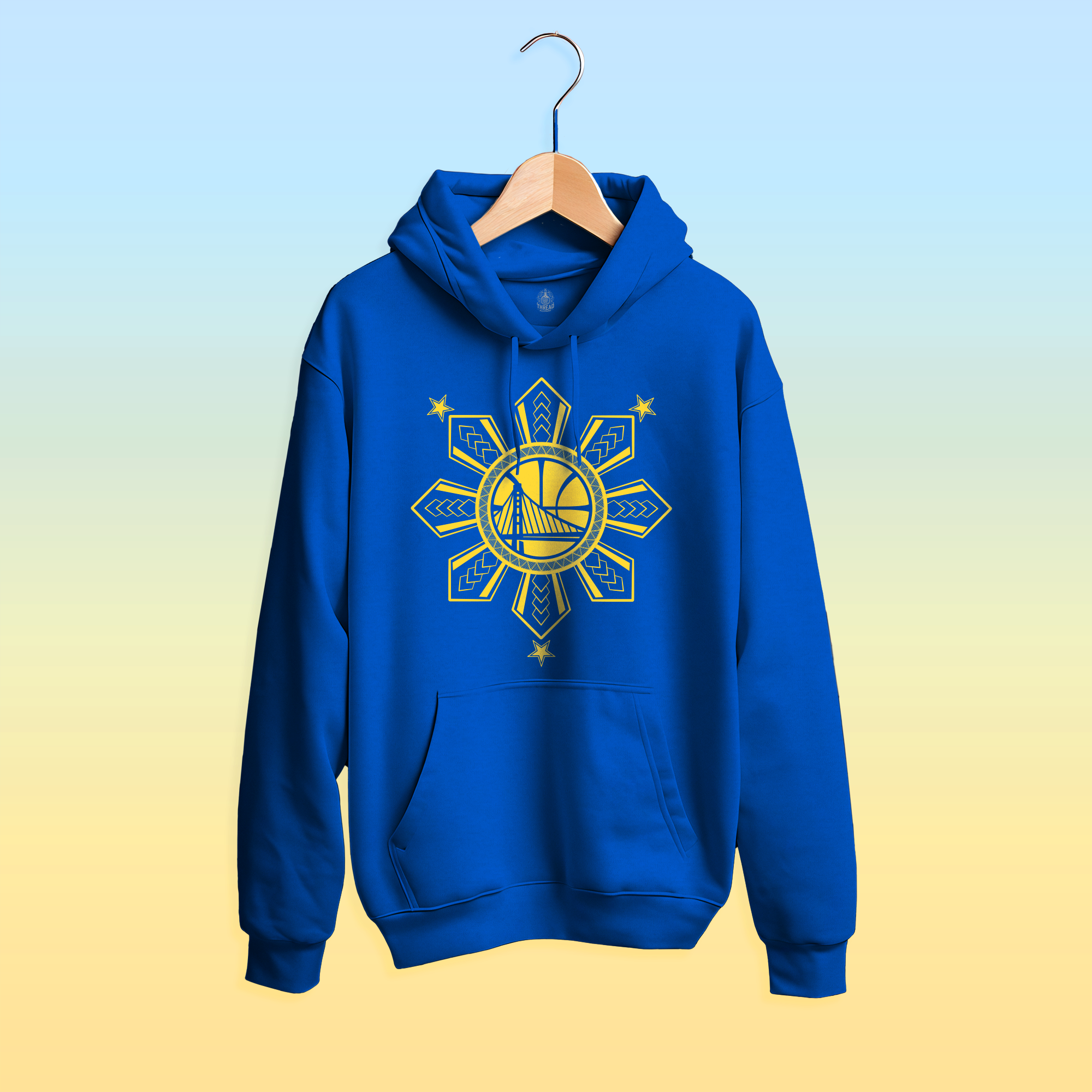 Golden State Warriors Philippines Sun Flag Hoodie Blue and Gold Pinoy Pride Sweatshirt Filipino Heritage Design Basketball Fan Gift