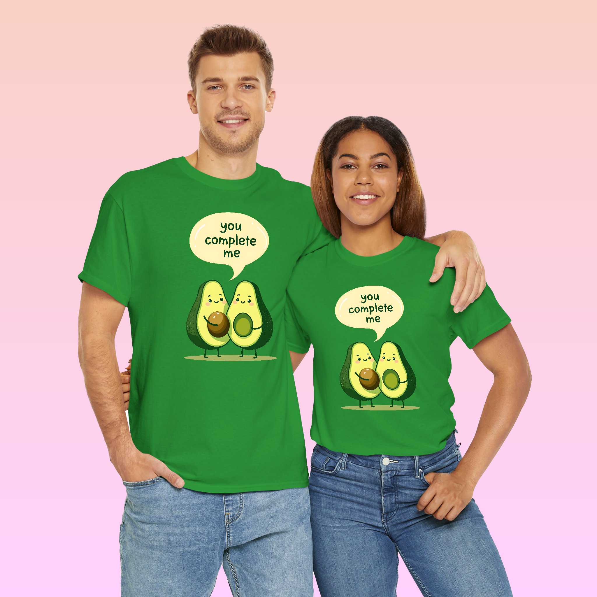 Cute Avocado "You Complete Me" Matching T-Shirt Design – Fun & Adorable Couple's Outfit