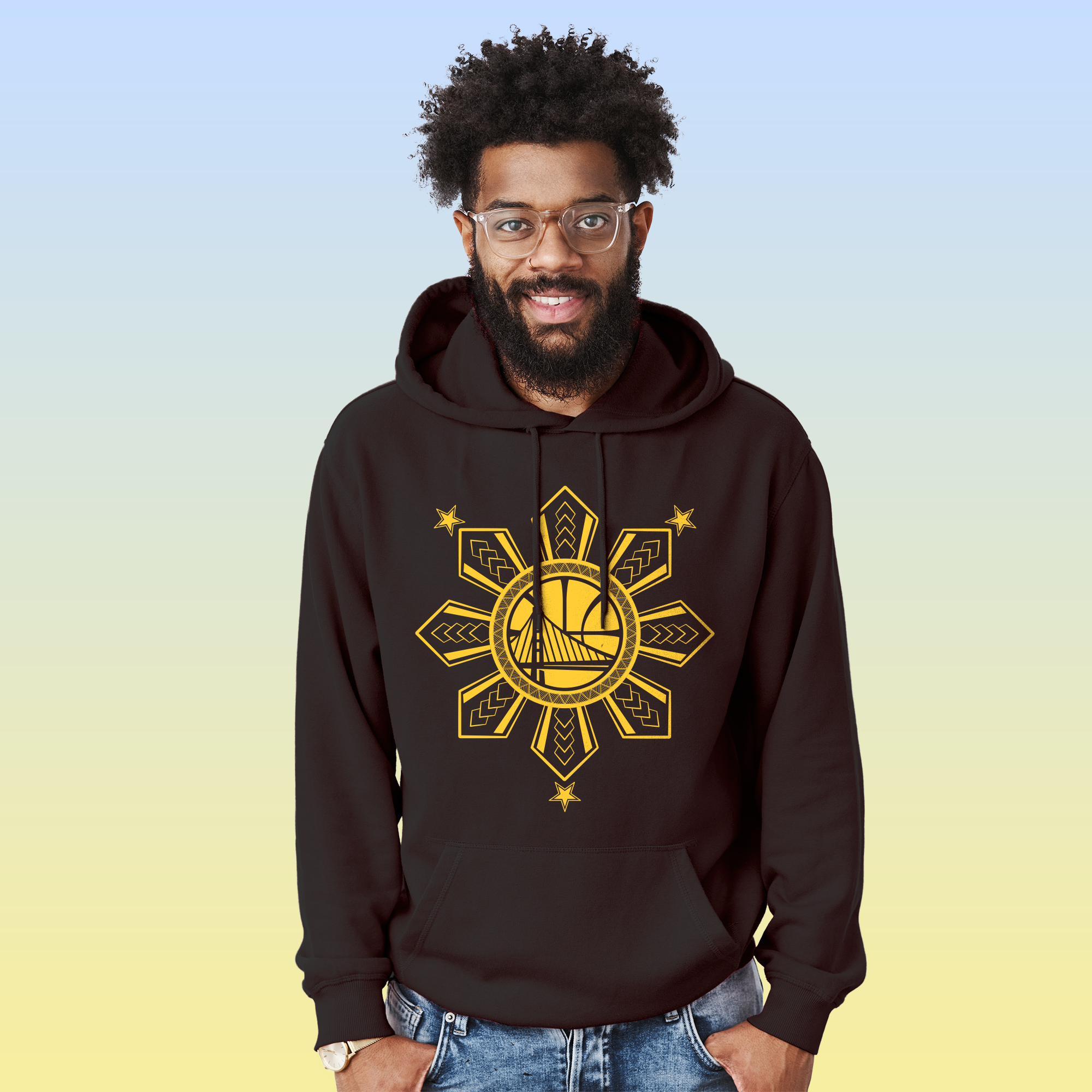 Golden State Warriors Philippines Sun Flag Hoodie Blue and Gold Pinoy Pride Sweatshirt Filipino Heritage Design Basketball Fan Gift