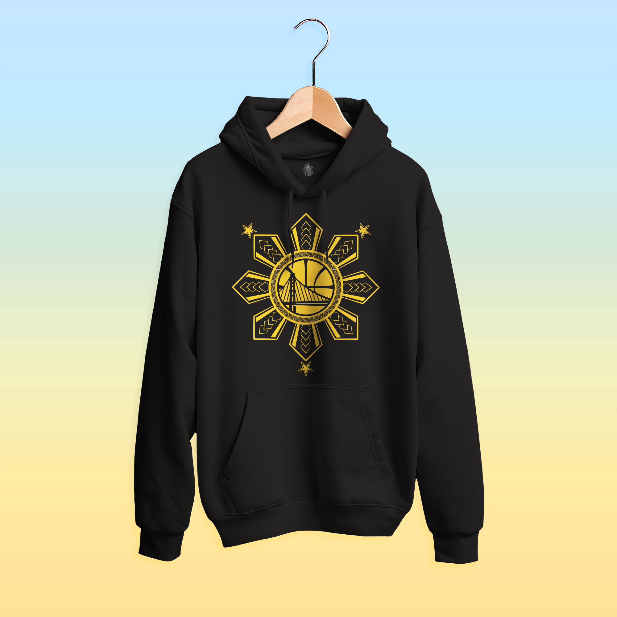 Golden State Warriors Philippines Sun Flag Hoodie Blue and Gold Pinoy Pride Sweatshirt Filipino Heritage Design Basketball Fan Gift