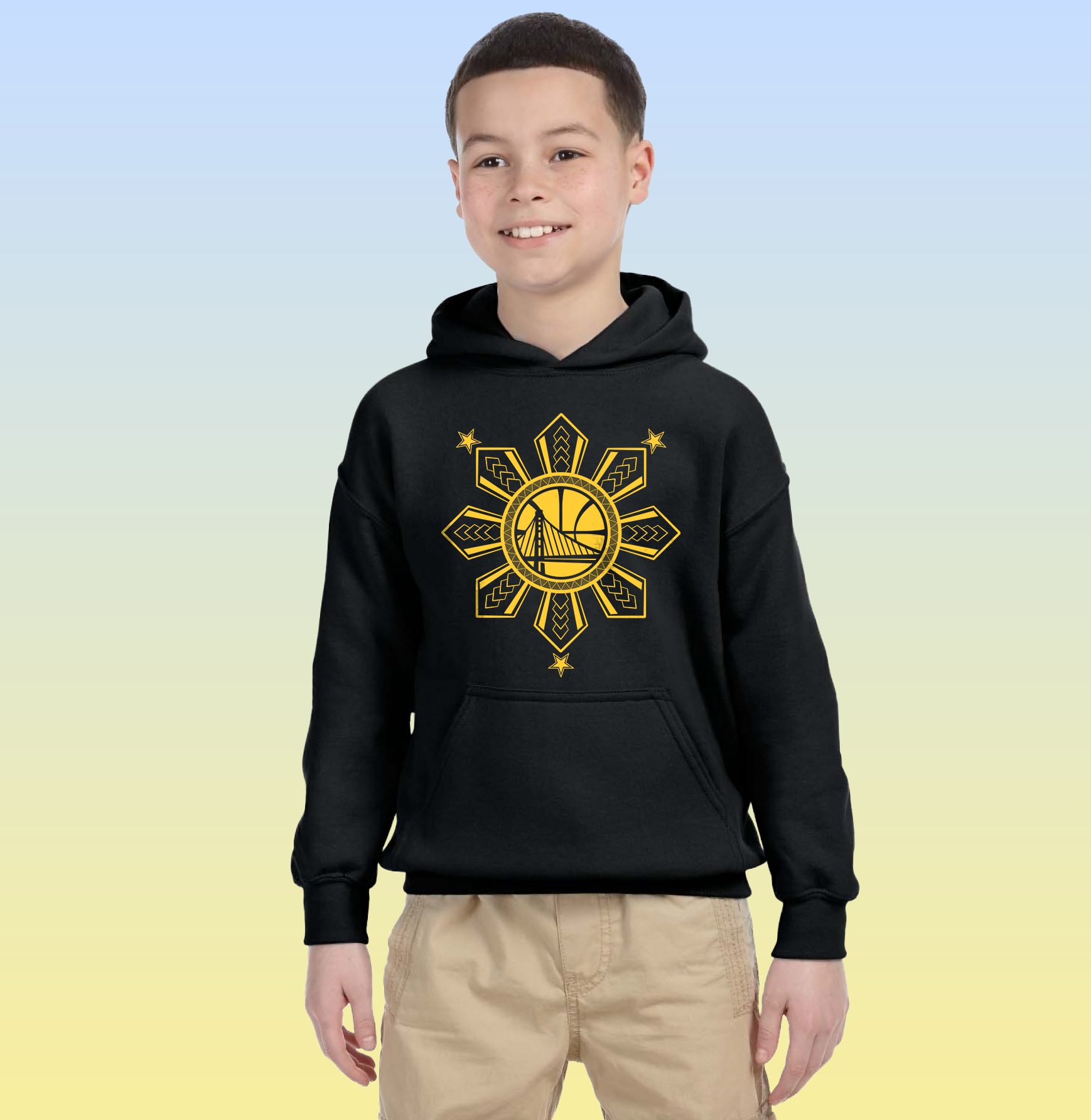 Golden State Warriors Philippines Sun Flag Hoodie Blue and Gold Pinoy Pride Sweatshirt Filipino Heritage Design Basketball Fan Gift