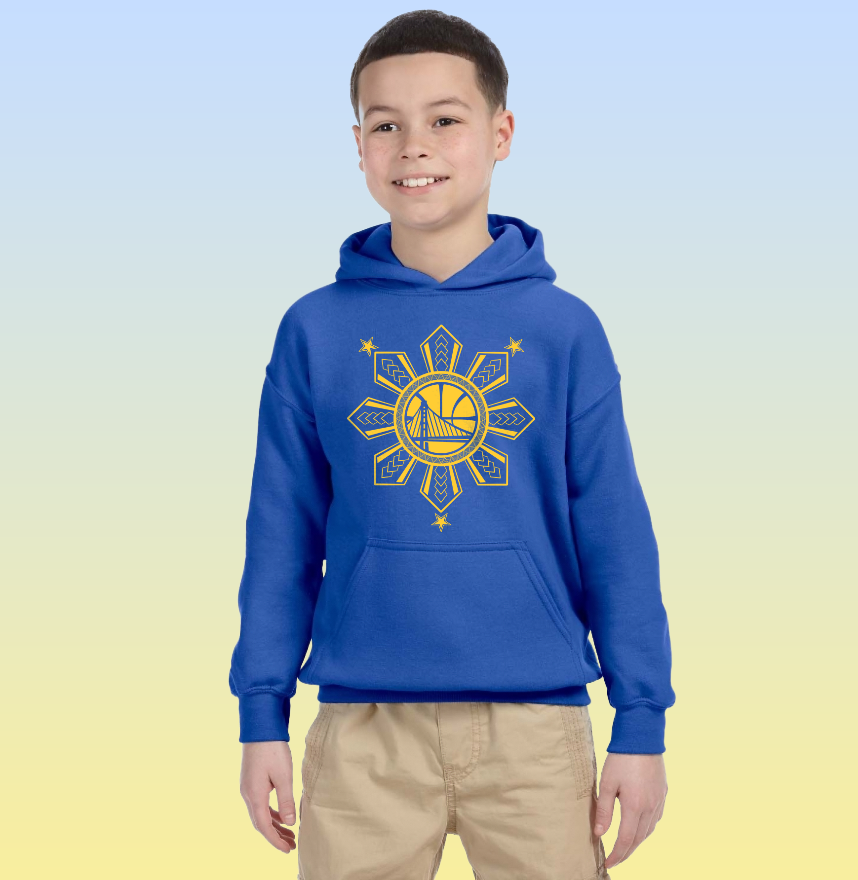 Golden State Warriors Philippines Sun Flag Hoodie Blue and Gold Pinoy Pride Sweatshirt Filipino Heritage Design Basketball Fan Gift